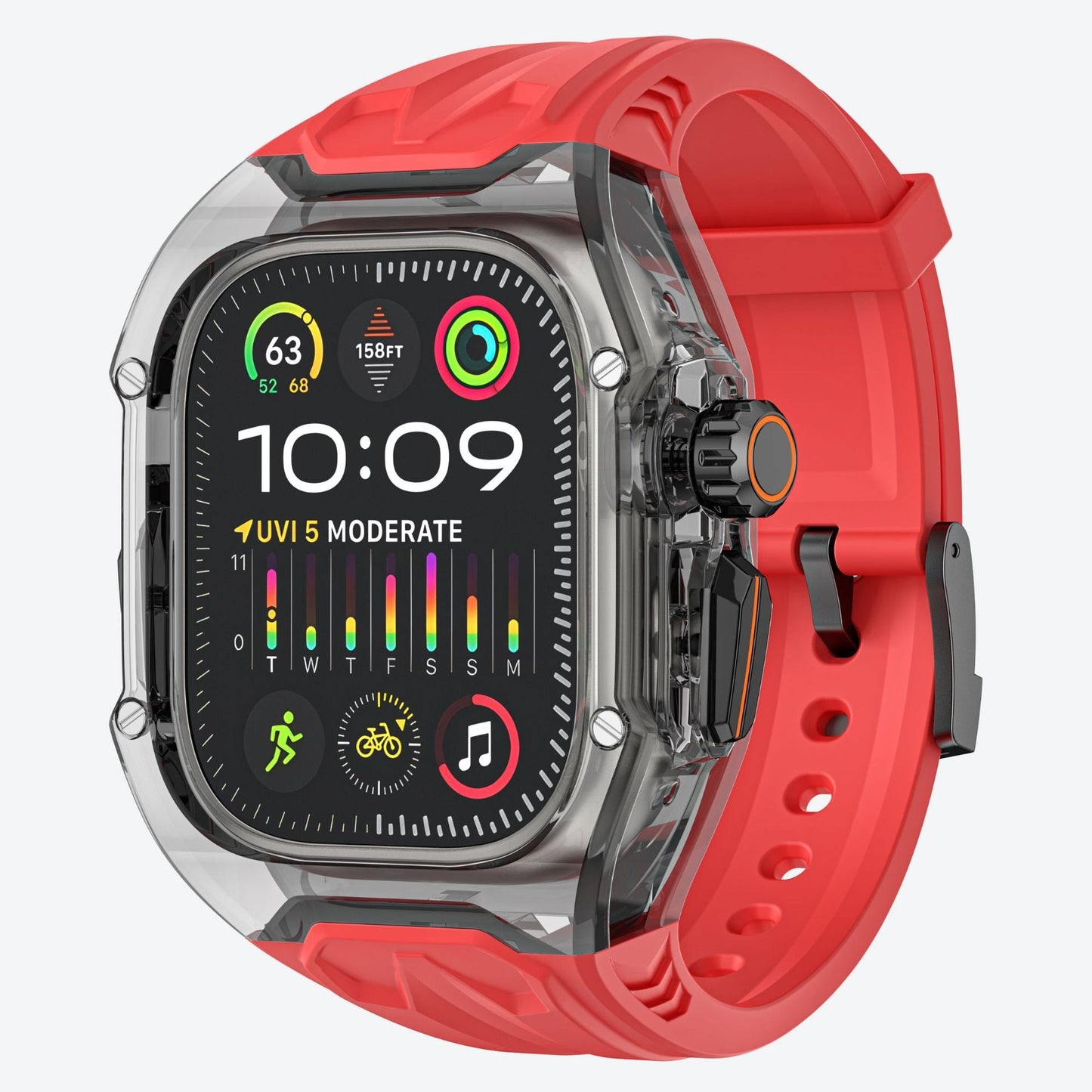 Transparent PC+TPU Sports Watch Strap & Case for Smart Watch - Raised Edge Protection, Wireless Charging Compatible(Red transparent black) Tristar Online