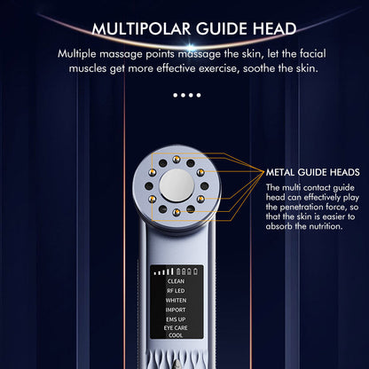Multi-Functional Facial Beauty Device - Ultrasonic, EMS, RF LED, Cool Therapy & Eye Care(white) Tristar Online