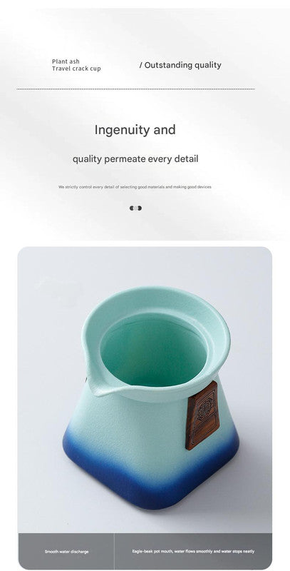 Artisan Ceramic Tea Pot with Built-in Strainer - 280ml, Gradient Finish & Wooden Accents(Yellow+cyan) Tristar Online