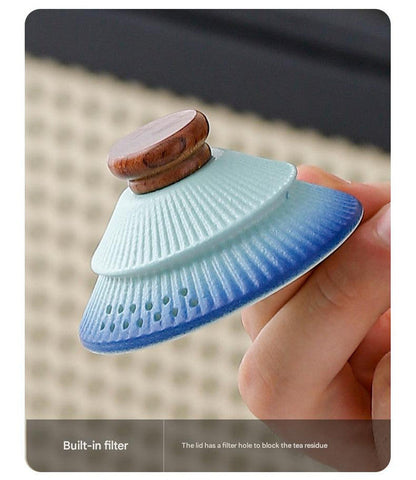 Artisan Ceramic Tea Pot with Built-in Strainer - 280ml, Gradient Finish & Wooden Accents(White+red) Tristar Online