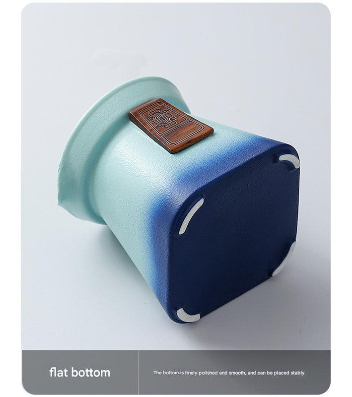 Artisan Ceramic Tea Pot with Built-in Strainer - 280ml, Gradient Finish & Wooden Accents(Blue+green) Tristar Online