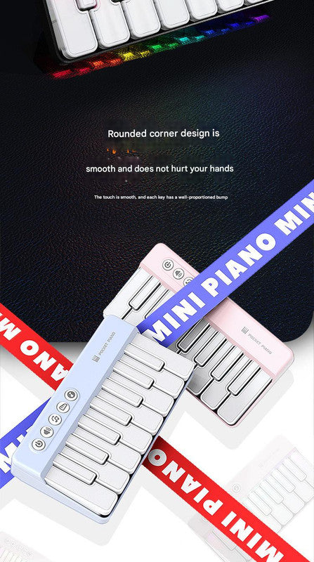 Mini Pocket Piano Electronic Keyboard - 18 Keys, Multiple Modes, LED Lights, Portable Musical Toy(white) Tristar Online