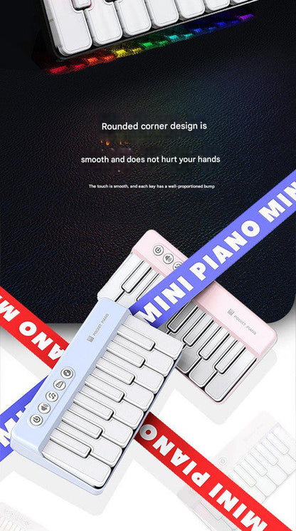 Mini Pocket Piano Electronic Keyboard - 18 Keys, Multiple Modes, LED Lights, Portable Musical Toy(white) Tristar Online