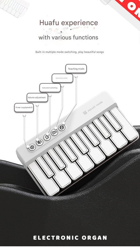 Mini Pocket Piano Electronic Keyboard - 19 Keys, Multiple Modes, LED Lights, Portable Musical Toy(pink) Tristar Online