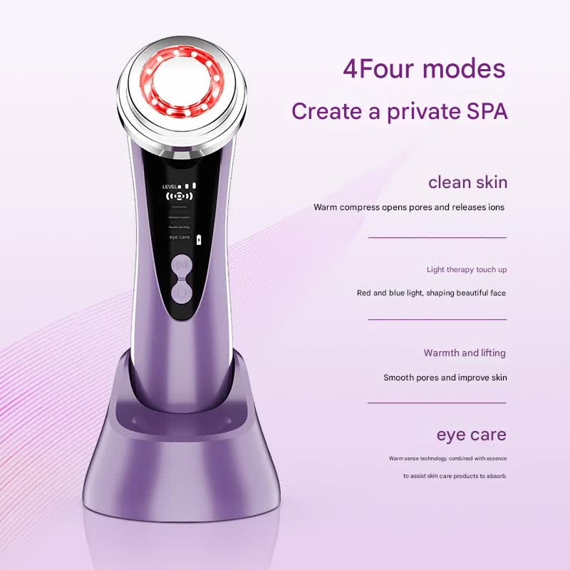 4-in-1 Facial Beauty Device - LED Light Therapy, Warm Lifting, Ion Cleansing & Eye Care(pink) Tristar Online
