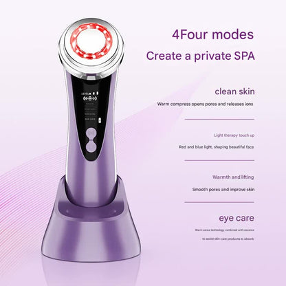 4-in-1 Facial Beauty Device - LED Light Therapy, Warm Lifting, Ion Cleansing & Eye Care(pink) Tristar Online