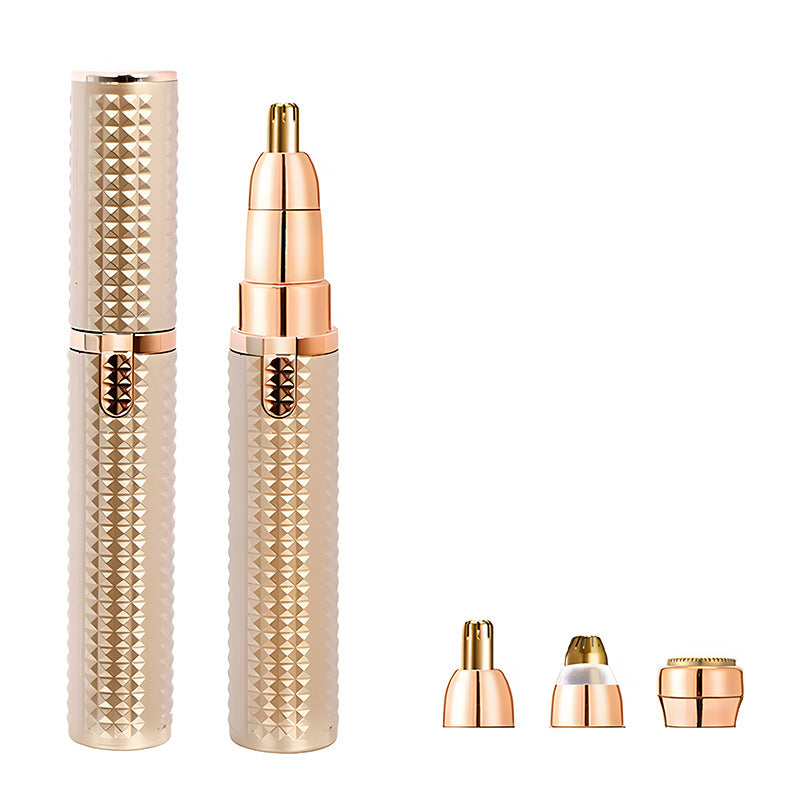 3-in-1 Rechargeable Electric Trimmer for Women - Nose, Eyebrow & Facial Hair Remover with Washable Heads & LED Light(Gold) Tristar Online