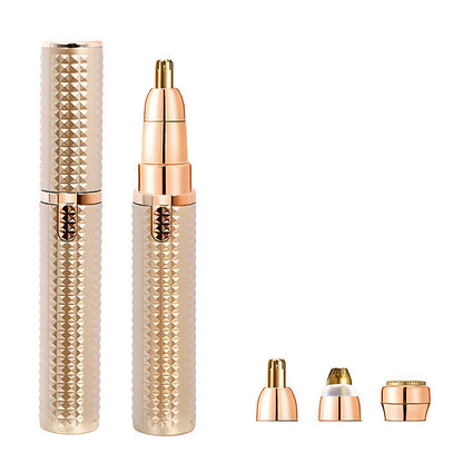 3-in-1 Rechargeable Electric Trimmer for Women - Nose, Eyebrow & Facial Hair Remover with Washable Heads & LED Light(Gold) Tristar Online