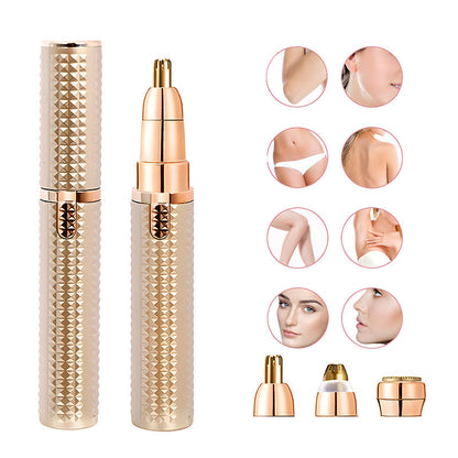 3-in-1 Rechargeable Electric Trimmer for Women - Nose, Eyebrow & Facial Hair Remover with Washable Heads & LED Light(Gold) Tristar Online
