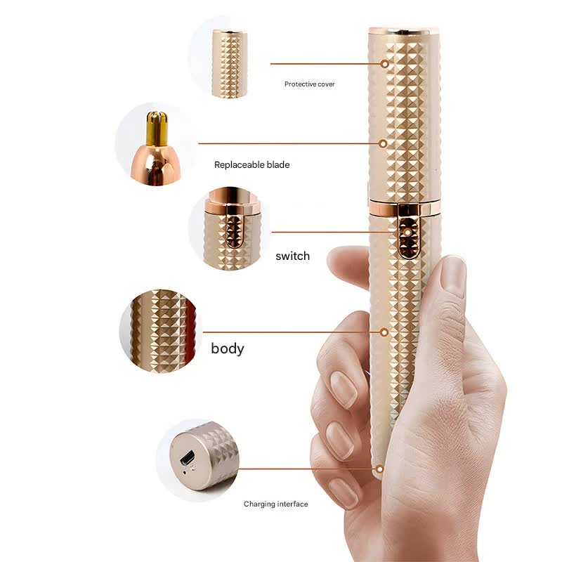 3-in-1 Rechargeable Electric Trimmer for Women - Nose, Eyebrow & Facial Hair Remover with Washable Heads & LED Light(Gold) Tristar Online