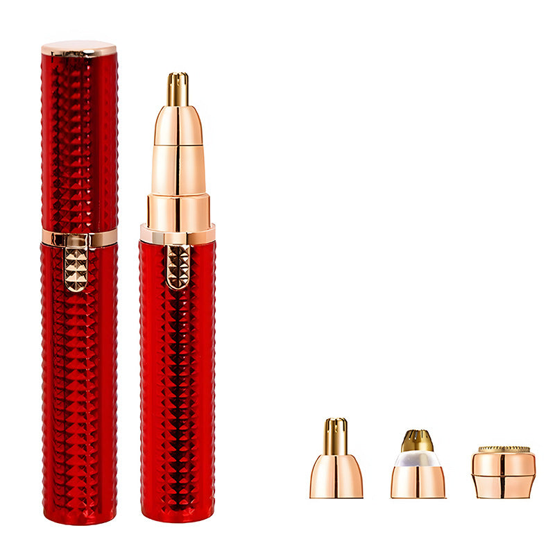 3-in-1 Rechargeable Electric Trimmer for Women - Nose, Eyebrow & Facial Hair Remover with Washable Heads & LED Light(red) Tristar Online