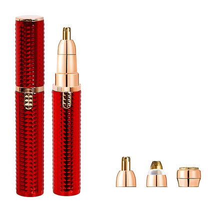 3-in-1 Rechargeable Electric Trimmer for Women - Nose, Eyebrow & Facial Hair Remover with Washable Heads & LED Light(red) Tristar Online