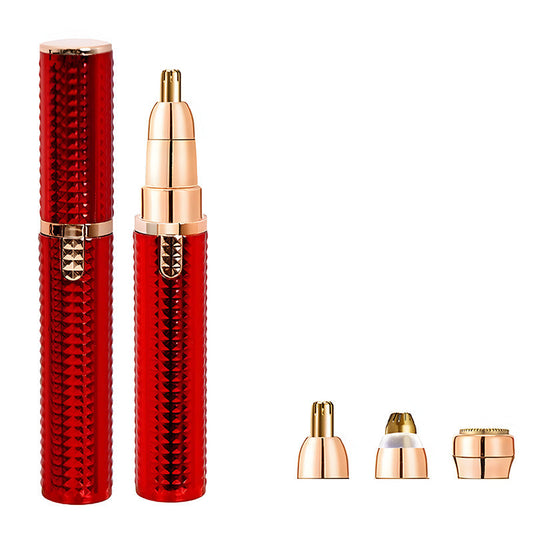 3-in-1 Rechargeable Electric Trimmer for Women - Nose, Eyebrow & Facial Hair Remover with Washable Heads & LED Light(red) Tristar Online