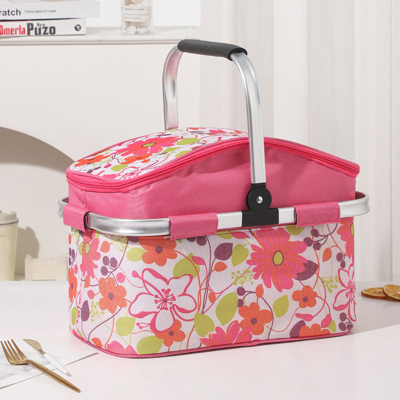 Pink and Floral Pattern Large 27L Foldable Insulated Picnic Basket Cooler Bag - Lightweight Thermal Hamper with Aluminum Handles for Outdoor, Shopping & Camping Tristar Online