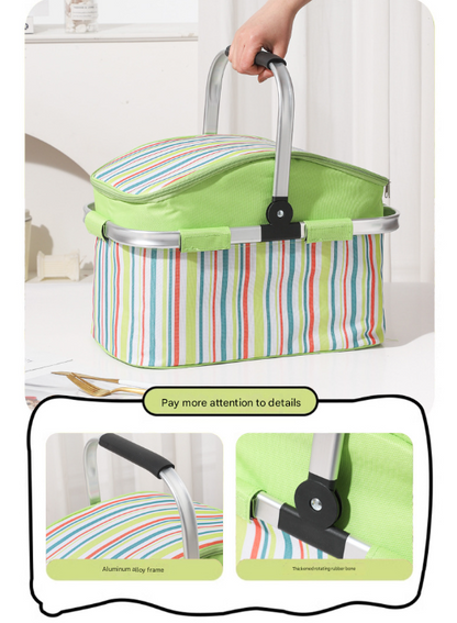 Pink and Floral Pattern Large 27L Foldable Insulated Picnic Basket Cooler Bag - Lightweight Thermal Hamper with Aluminum Handles for Outdoor, Shopping & Camping Tristar Online