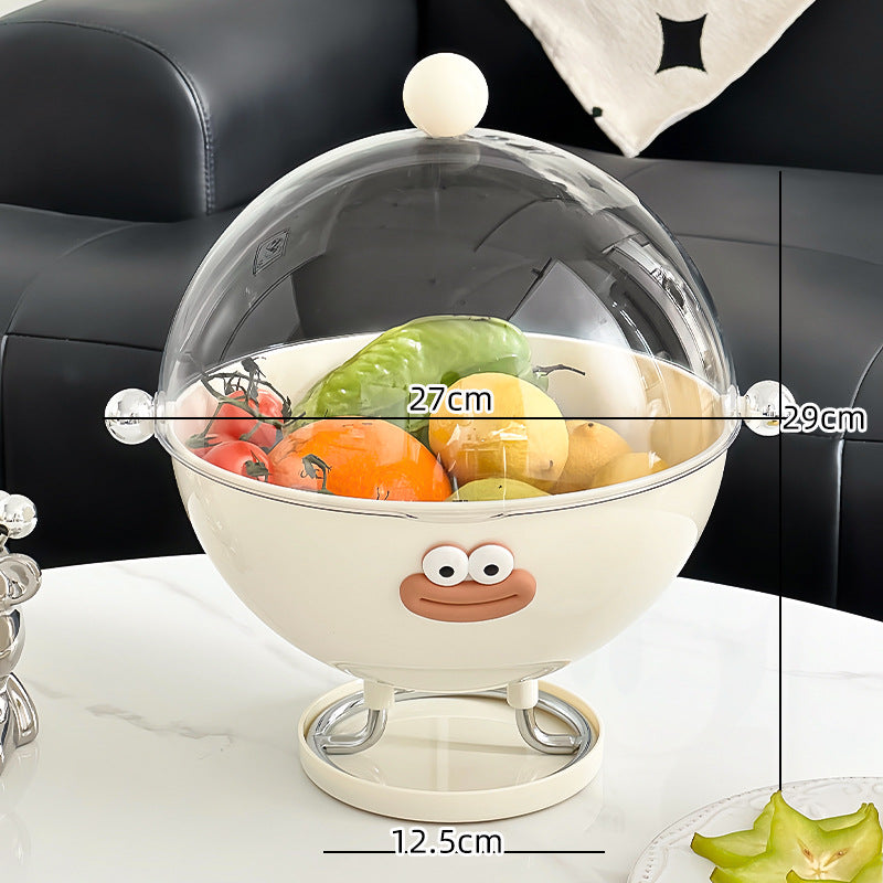 Beige Whimsical Covered Fruit Bowl with Flip Lid & Drainer - Cute Design Snack & Candy Dish for Living Room Tristar Online