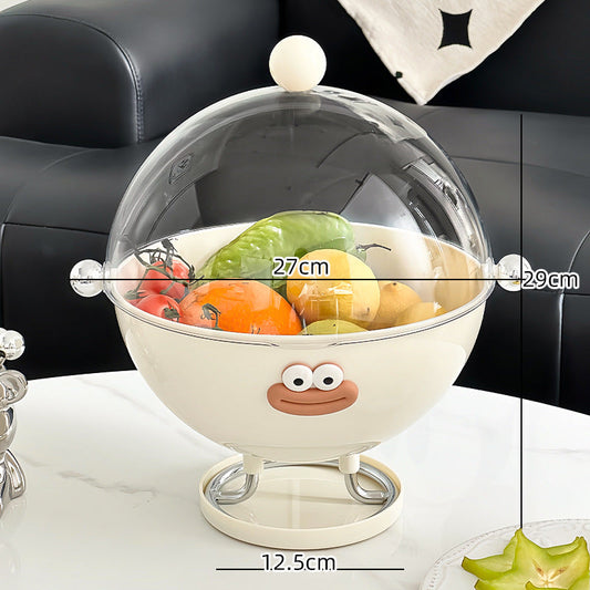 Beige Whimsical Covered Fruit Bowl with Flip Lid & Drainer - Cute Design Snack & Candy Dish for Living Room Tristar Online