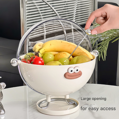Beige Whimsical Covered Fruit Bowl with Flip Lid & Drainer - Cute Design Snack & Candy Dish for Living Room Tristar Online