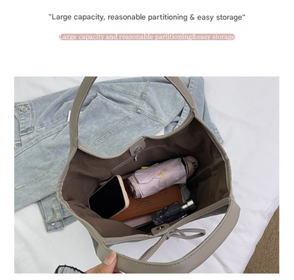 Coffee Chic Retro Suede-Finish PU Leather Tote Bag - Large Capacity Shoulder Bag with Tie Accent Tristar Online