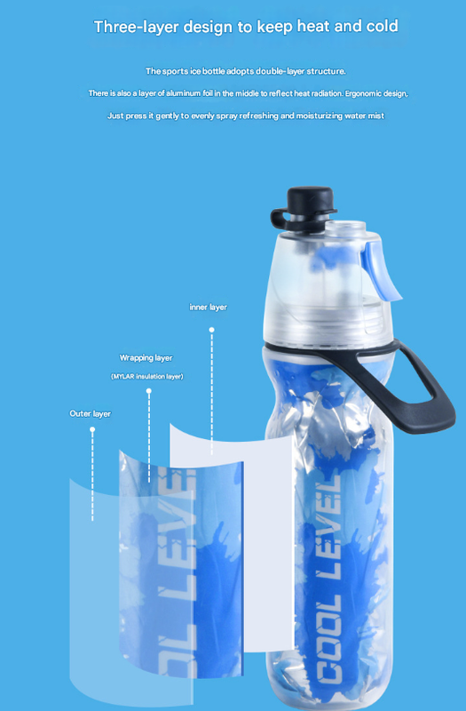Cyan 500ML Insulated Sports Water Bottle with Cooling Mist - Triple-Layer Design Keeps Drinks Cold for Hours - Portable PE Misting Bottle Tristar Online
