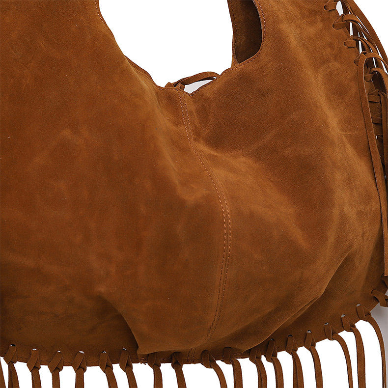 Green Boho Chic Fringed Hobo Bag - Large Capacity Soft Faux Suede Shoulder Tote with Tassel Detail Tristar Online