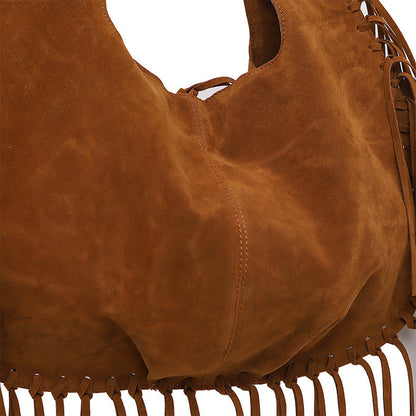 Green Boho Chic Fringed Hobo Bag - Large Capacity Soft Faux Suede Shoulder Tote with Tassel Detail Tristar Online