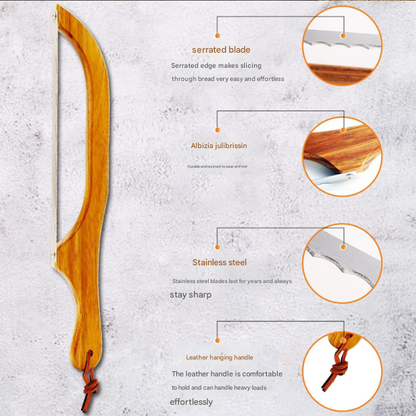 2 Pcs Khaki Artisan Wooden Bread Bow Knife - Serrated Stainless Steel Slicer for Effortless Crumb-Free Cutting Tristar Online