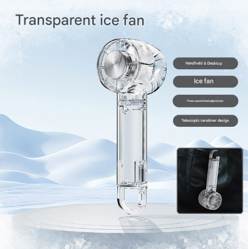 Transparent White Portable Mini Cooling Fan with Semiconductor Ice Compress - USB-C Rechargeable, 3-Speed Turbine & Transparent Design Tristar Online