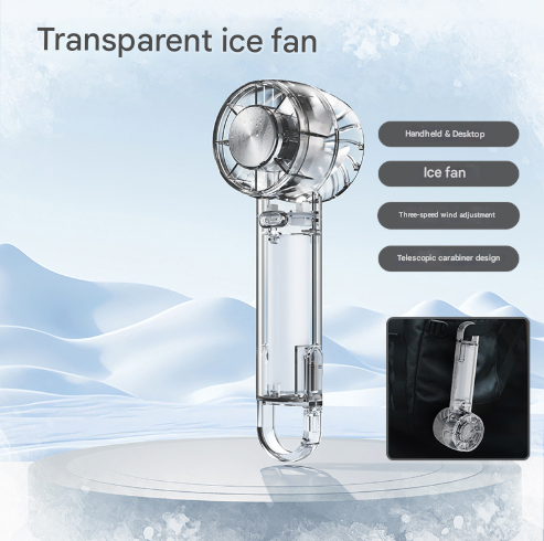 Transparent Black Portable Mini Cooling Fan with Semiconductor Ice Compress - USB-C Rechargeable, 3-Speed Turbine & Transparent Design Tristar Online