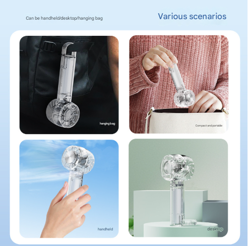 Transparent Black Portable Mini Cooling Fan with Semiconductor Ice Compress - USB-C Rechargeable, 3-Speed Turbine & Transparent Design Tristar Online
