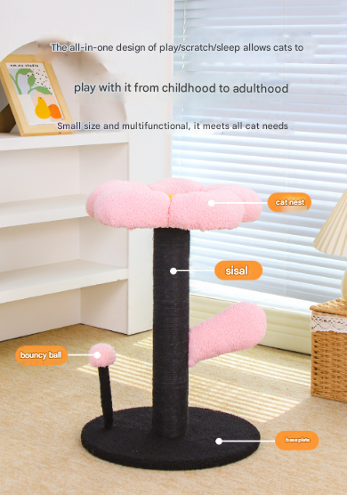 Red and Black Adorable Flower Cat Tree - Plush Perch, Sisal Scratching Post & Spring Ball Toy Tristar Online