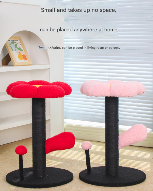 Pink and Black Adorable Flower Cat Tree - Plush Perch, Sisal Scratching Post & Spring Ball Toy Tristar Online