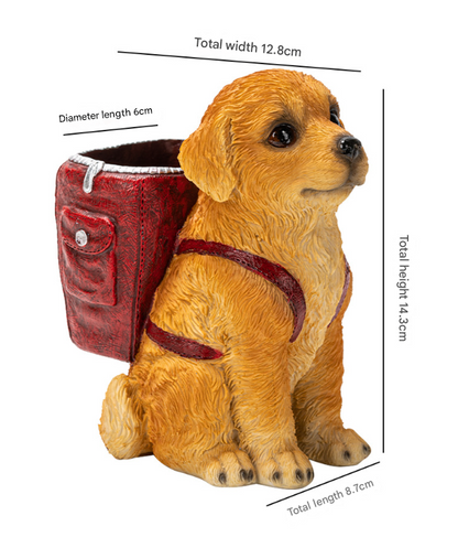 Red Backpack Charming Golden Retriever Puppy Pen Holder - Resin Desktop Organizer & Decorative Figurine Tristar Online