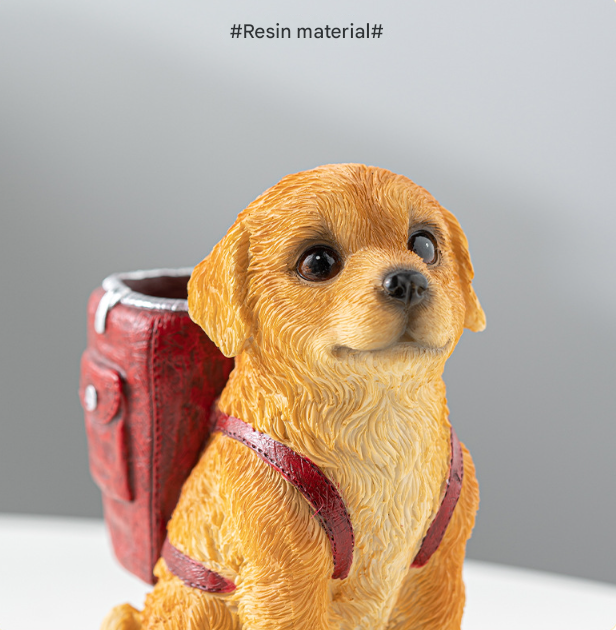 Red Backpack Charming Golden Retriever Puppy Pen Holder - Resin Desktop Organizer & Decorative Figurine Tristar Online