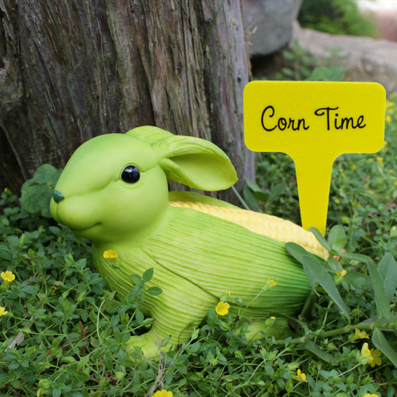 Green And Yellow Whimsical Resin Corn Rabbit Garden Statue - Unique Outdoor Yard Art Figurine with Decorative Sign Tristar Online