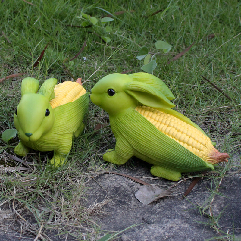 Green And Yellow Whimsical Resin Corn Rabbit Garden Statue - Unique Outdoor Yard Art Figurine with Decorative Sign Tristar Online
