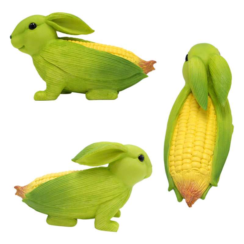 Green And Yellow Whimsical Resin Corn Rabbit Garden Statue - Unique Outdoor Yard Art Figurine with Decorative Sign Tristar Online