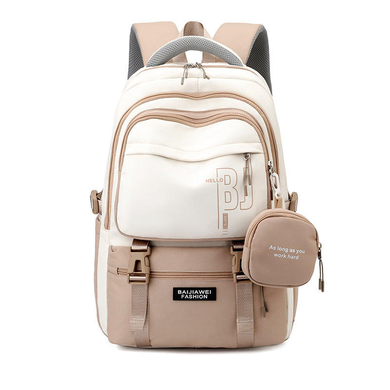 Brown and White Large Capacity Student Backpack - Durable Oxford Cloth School Bag with Laptop Compartment & Multiple Pockets Tristar Online