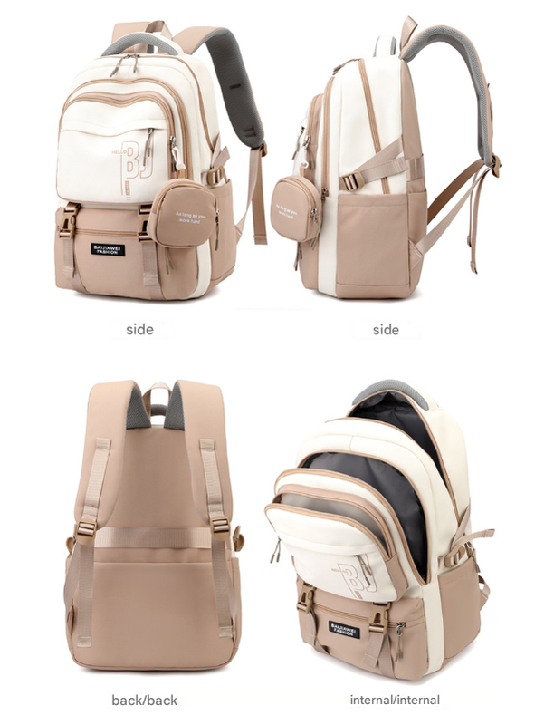 Brown and White Large Capacity Student Backpack - Durable Oxford Cloth School Bag with Laptop Compartment & Multiple Pockets Tristar Online