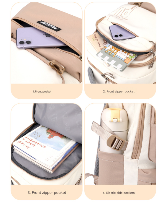 Brown and White Large Capacity Student Backpack - Durable Oxford Cloth School Bag with Laptop Compartment & Multiple Pockets Tristar Online