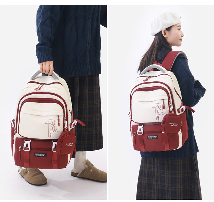Red and White Large Capacity Student Backpack - Durable Oxford Cloth School Bag with Laptop Compartment & Multiple Pockets Tristar Online