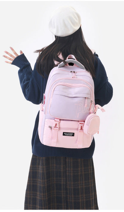 Pink and Purple Large Capacity Student Backpack - Durable Oxford Cloth School Bag with Laptop Compartment & Multiple Pockets Tristar Online