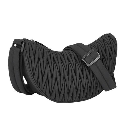 Black Chic Pleated Crescent Sling Bag - Water-Resistant Lightweight Crossbody & Shoulder Purse Tristar Online