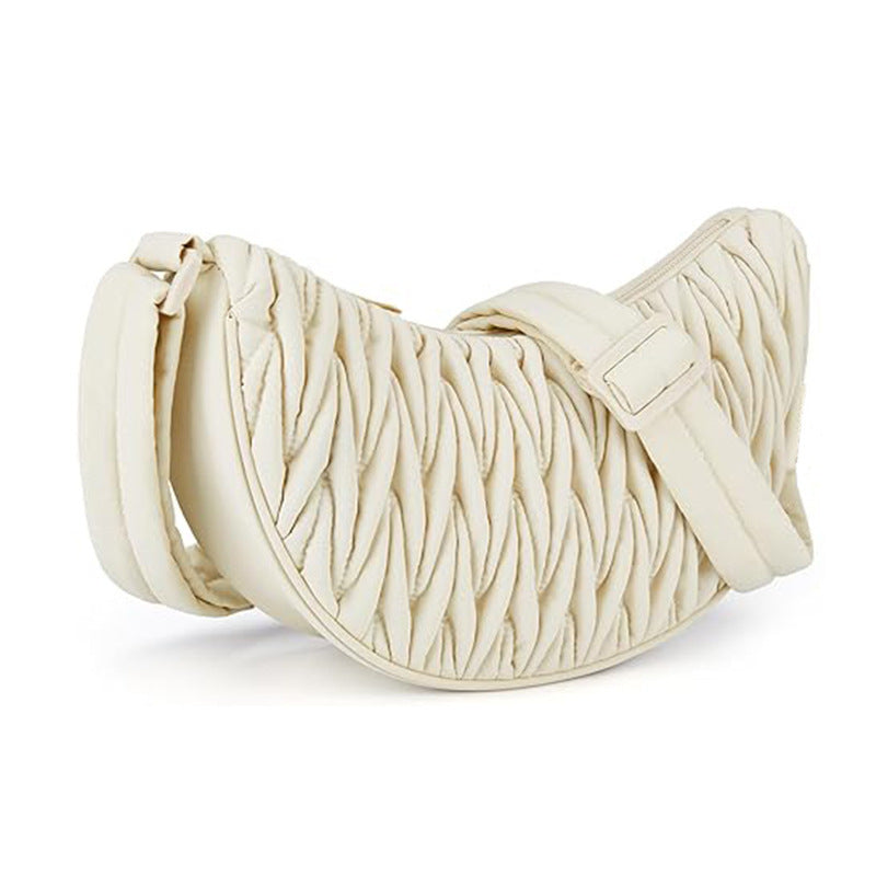 Beige Chic Pleated Crescent Sling Bag - Water-Resistant Lightweight Crossbody & Shoulder Purse Tristar Online