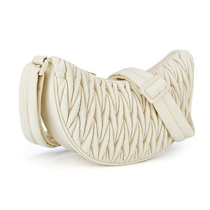 Beige Chic Pleated Crescent Sling Bag - Water-Resistant Lightweight Crossbody & Shoulder Purse Tristar Online