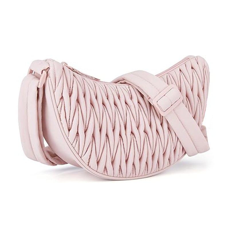 Pink Chic Pleated Crescent Sling Bag - Water-Resistant Lightweight Crossbody & Shoulder Purse Tristar Online