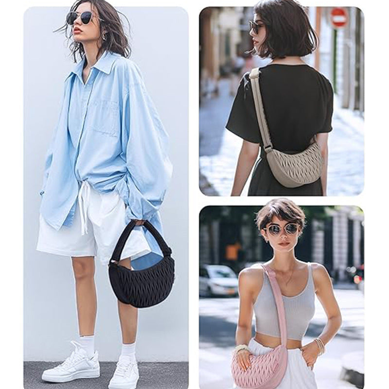 Pink Chic Pleated Crescent Sling Bag - Water-Resistant Lightweight Crossbody & Shoulder Purse Tristar Online