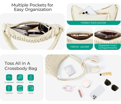 Brown Chic Pleated Crescent Sling Bag - Water-Resistant Lightweight Crossbody & Shoulder Purse Tristar Online