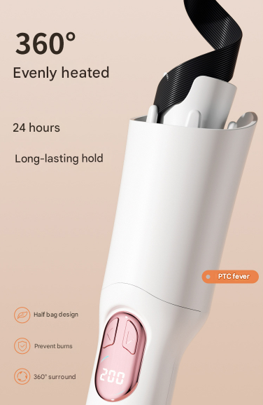 Pink Portable Cordless Hair Curler - USB-C Rechargeable Automatic Hair Waver with Ceramic Barrel & Anti-Scald Design Tristar Online