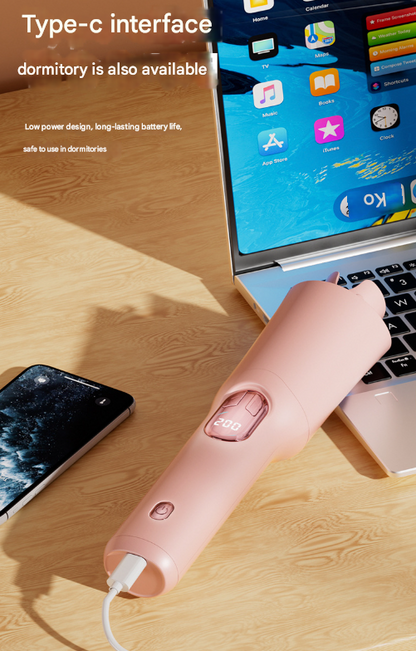 Pink Portable Cordless Hair Curler - USB-C Rechargeable Automatic Hair Waver with Ceramic Barrel & Anti-Scald Design Tristar Online